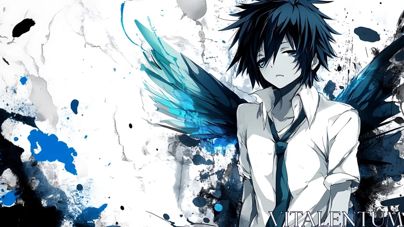 Blue winged dreamer standing in a storm of painted skies.