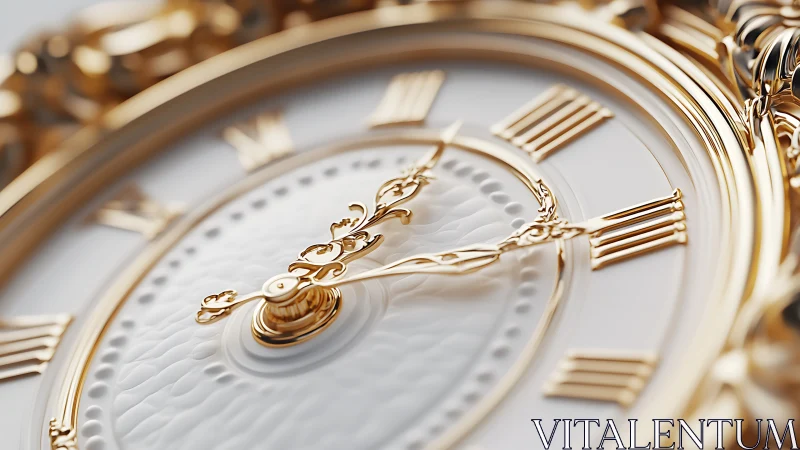 Close view shows ornate gold Roman numeral clock dial
