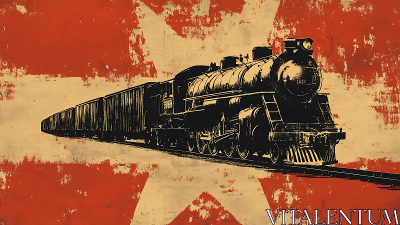 Retro pop art freight locomotive on distressed star field poster.