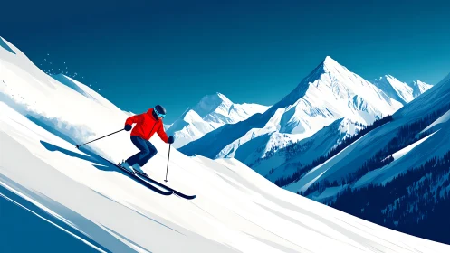 Joyful skier carving fresh tracks on sunlit alpine slopes.