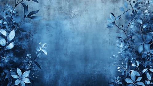 Blue Floral Abstract Background with Botanical Elements