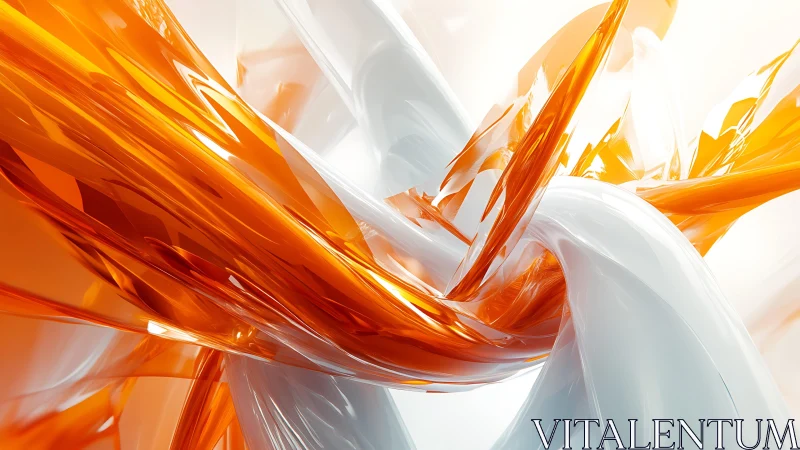 Dynamic Abstract Orange and White 3D Swirl Digital Artwork.