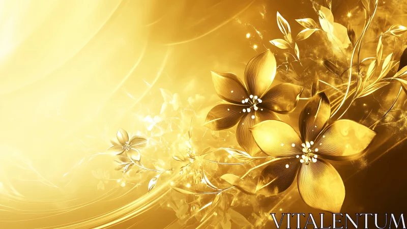 Golden blossoms unfurl gently in a radiant flowing light
