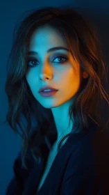 Moody neon portrait captures introspective woman in dual light
