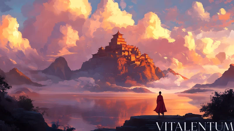 Alpine peak at sunrise with autumnal forest and low cloud inversion