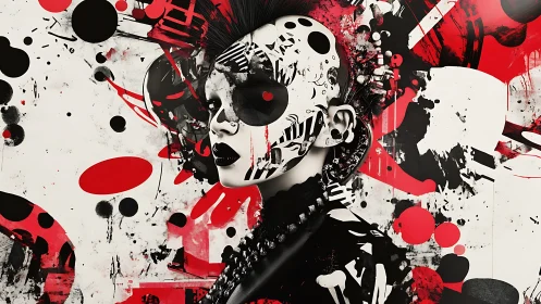 Punk portrait merges abstract graffiti and bold red accents