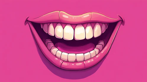 Bold glossy smile illustration on vivid magenta background.