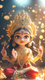 Radiant chibi goddess idol smiles softly in golden light