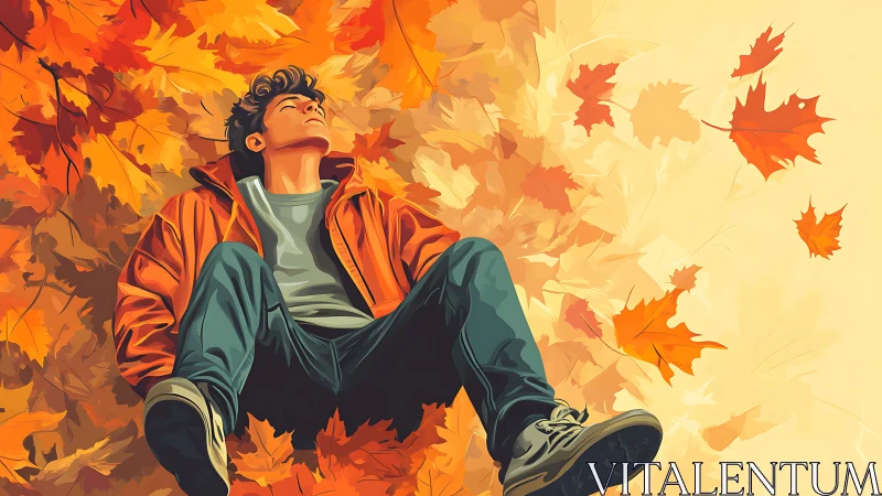 Quiet autumn daydream among drifting golden leaves.