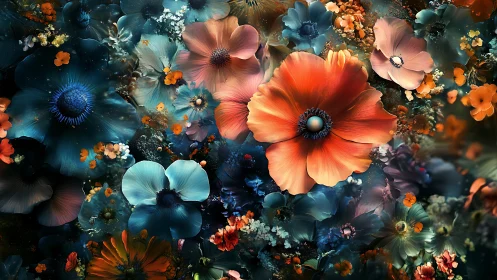 Densely layered floral arrangement with contrasting color zones