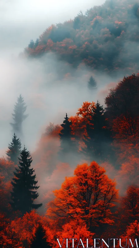 Autumn's Misty Embrace in the Mountains.