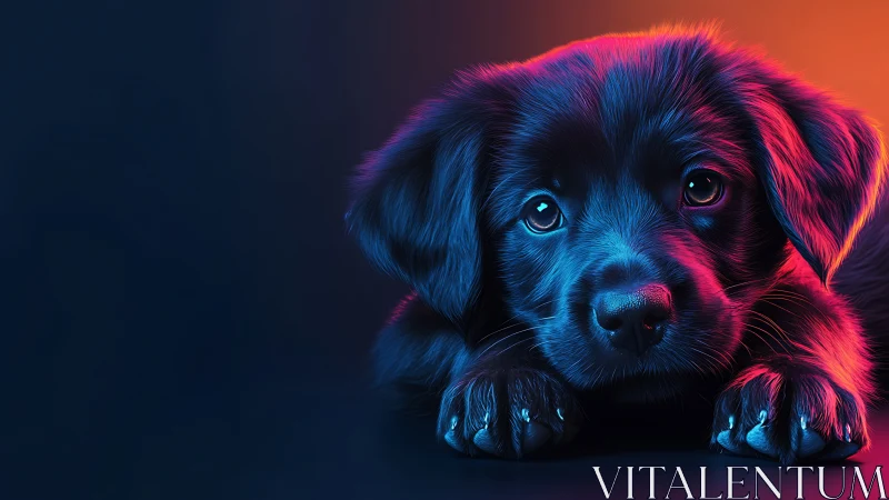 Neon-lit puppy dreams with glowing fur and gentle eyes.