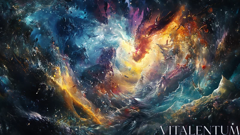 Cosmic storm vortex swirling through prismatic nebulas.