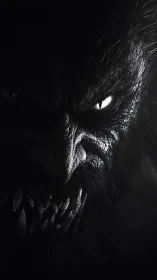 High-contrast lycanthrope portrait in cinematic chiaroscuro.