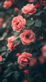 Clustered Pink Roses with Layered Petals and Selective Focus Depth