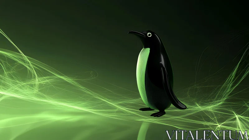 Futuristic Penguin Illustration with Green Neon Light Effects.