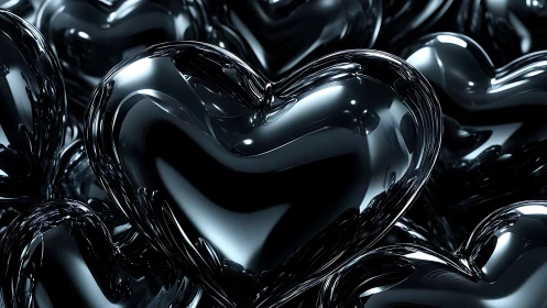 Monochromatic Glass Hearts in Fluid Abstract Composition.