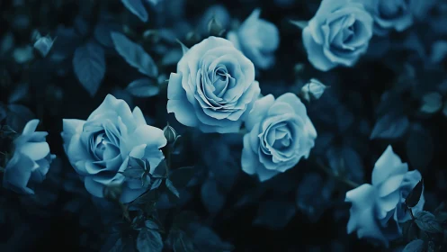 Twilight Garden: Blue Roses Blooming in Midnight Dreams