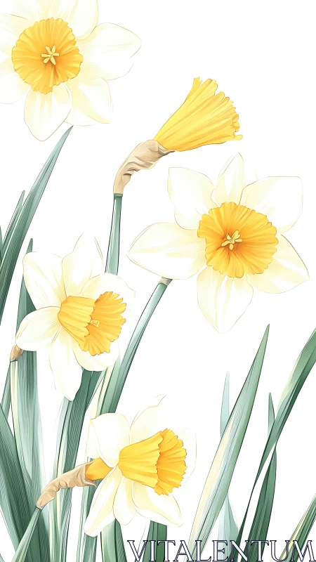 Daffodil Arrangement: Spring Blooms in Soft Botanical Rendering.