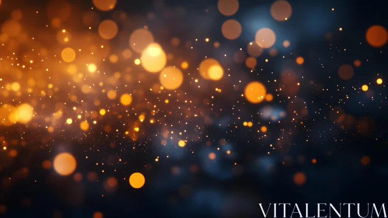 Golden bokeh lights on dark background, abstract festive style.