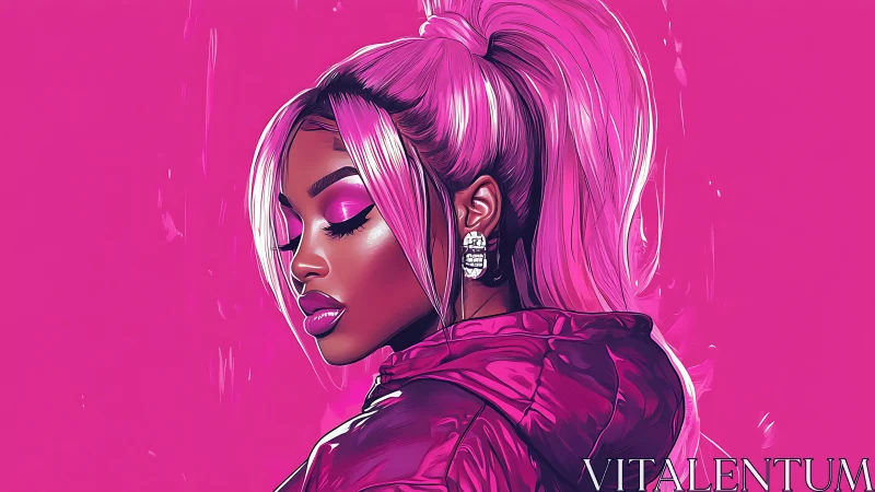 Profile portrait isolates stylized woman in saturated monochrome pink