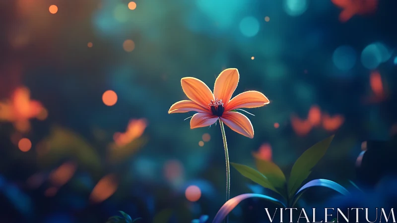 Orange Cosmos Flower with Teal Bokeh Depth of Field Effect