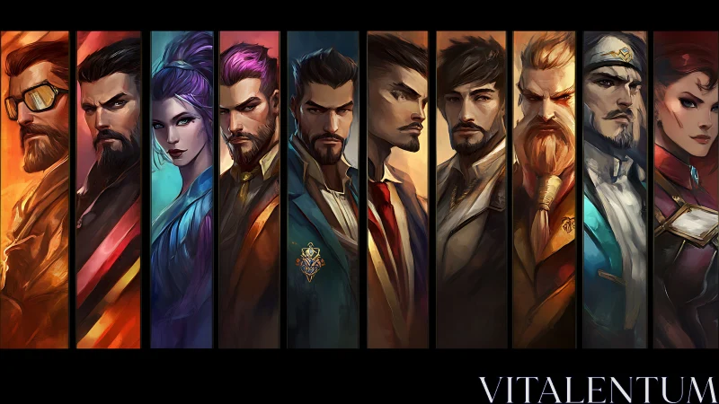 Dynamic lineup of stylish heroes stands in bold portraits