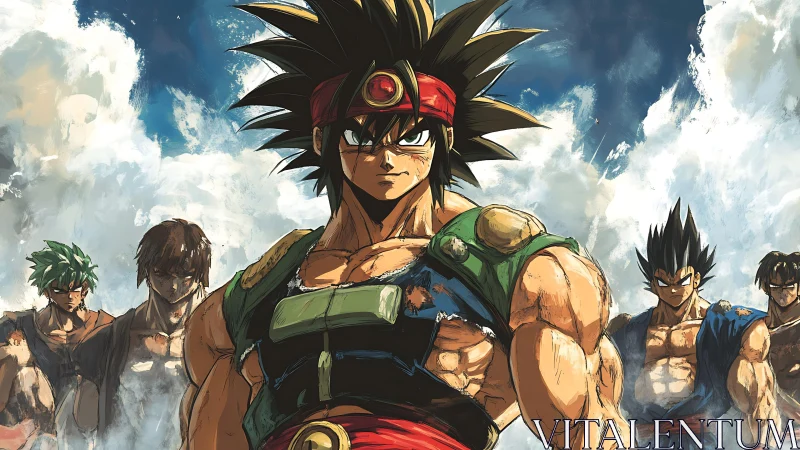 Battle-hardened warrior strides forward through storming skies