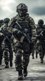 Armored footsteps drum forward as tactical shadows advance