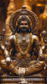 Golden Hindu deity statue in ornate seated meditation pose.