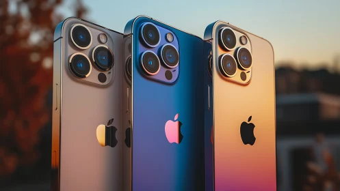 Three iPhone 14 Pro Models Displayed in Gradient Colors.