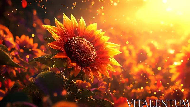 Sunflower is rendered in close-up under intense backlighting