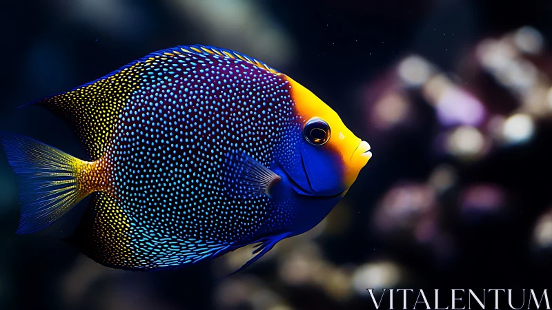 Marine angelfish profile with speckled body in dark water.