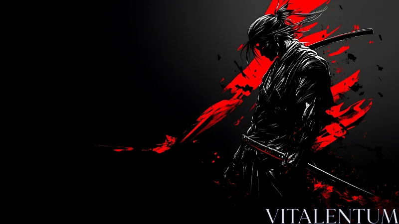 Crimson-shadow ronin waiting in the dark before violence breaks.