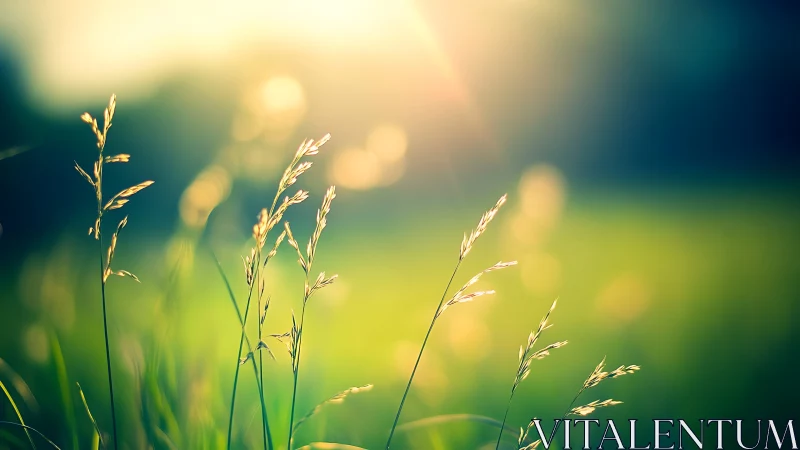 Backlit grass stems in shallow focus outdoor field scene.