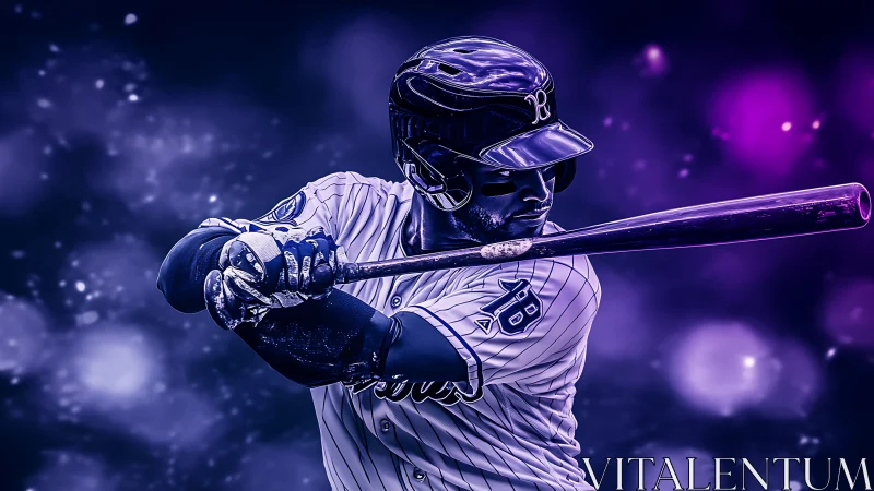 Neon-lit baseball hitter poised in dynamic swing profile.