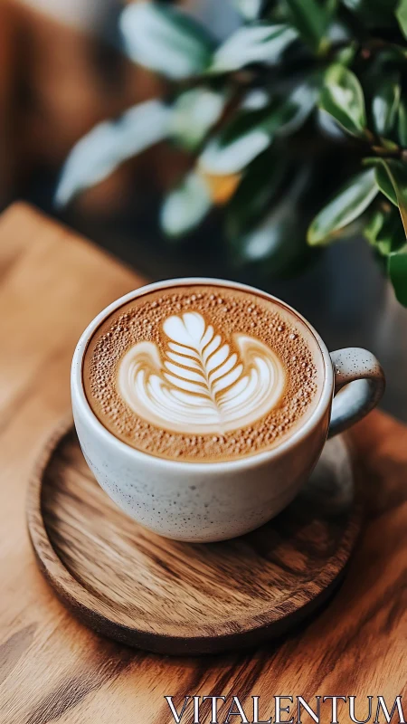 Creamy latte art in a cozy corner cup of morning comfort.