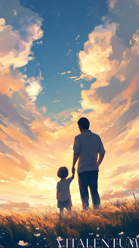 Sunset guardians beneath a painted sky of drifting promises.