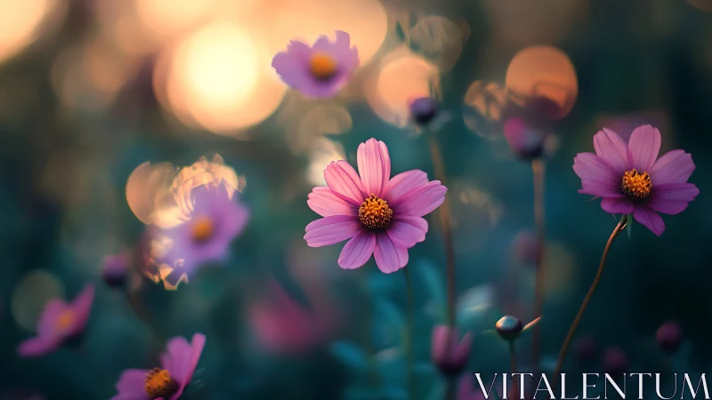 Shallow Depth Field Cosmos Flowers With Bokeh Luminescence