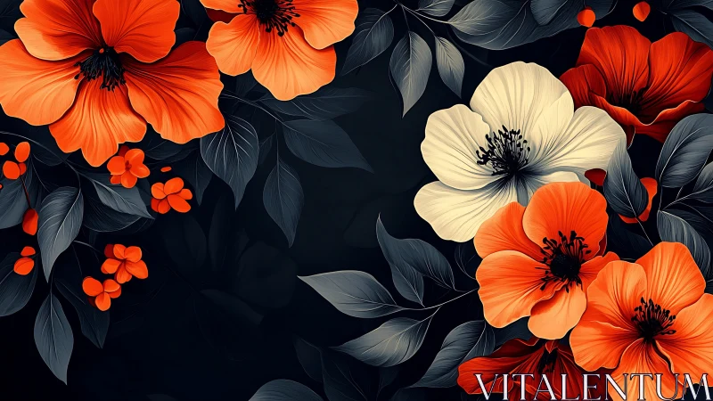 Orange and Cream Floral Composition Against Dark Background