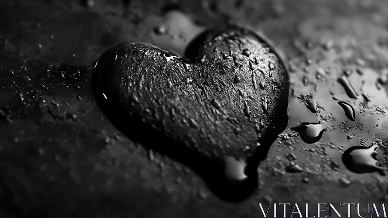 Water Droplet Heart Formed Against Dark, Textured Surface