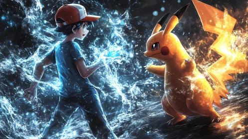 Dynamic trainer and electric creature locked in elemental clash