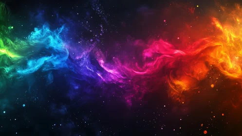 Vibrant cosmic color wave flows across a dark starry void