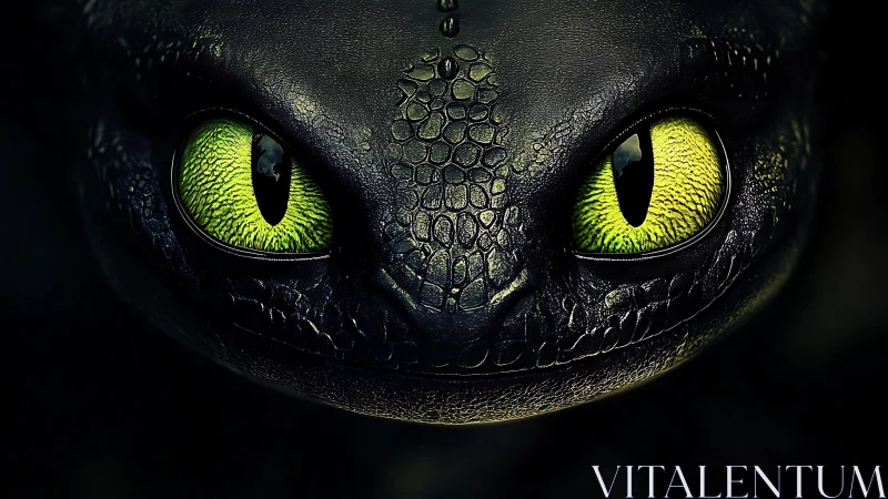 Glowing dragon eyes stare from the darkness with vivid intensity