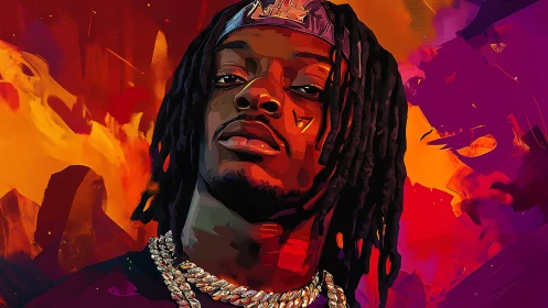 Confident hip hop portrait glows in fiery neon color haze