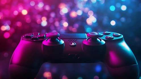 Game controller is illuminated by magenta and blue lighting