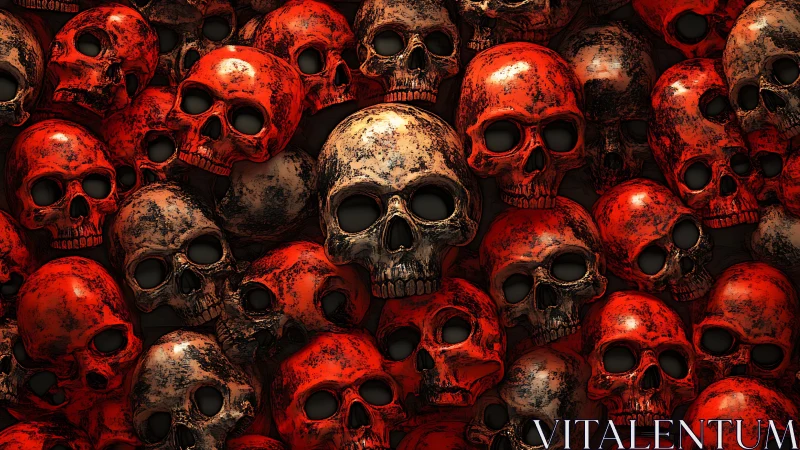 Metallic skulls form a fiery wall of macabre intensity