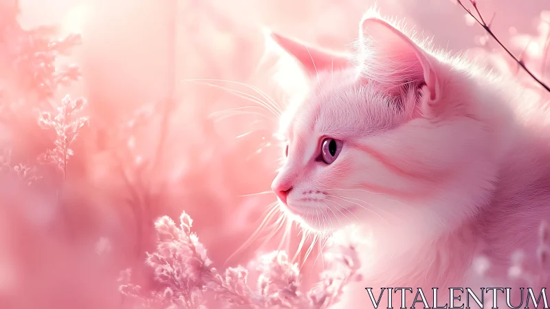 White Cat in Soft Pink Environment.