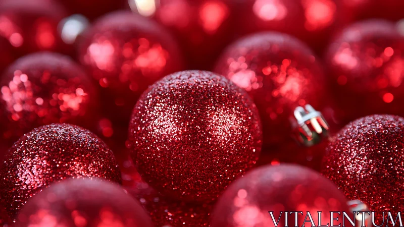 Sparkling red ornaments glowing with cozy holiday cheer.