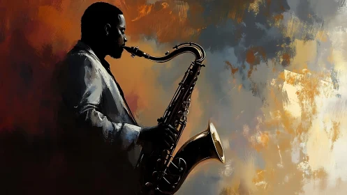 Jazz saxophonist framed by glowing abstract colors.